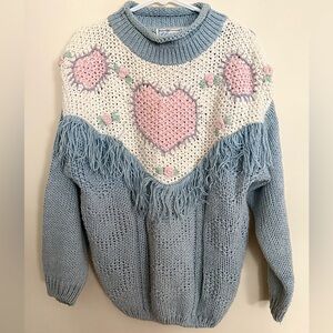 🩵🤍 Blue and White Heart Pattern Sweater 🩵🤍